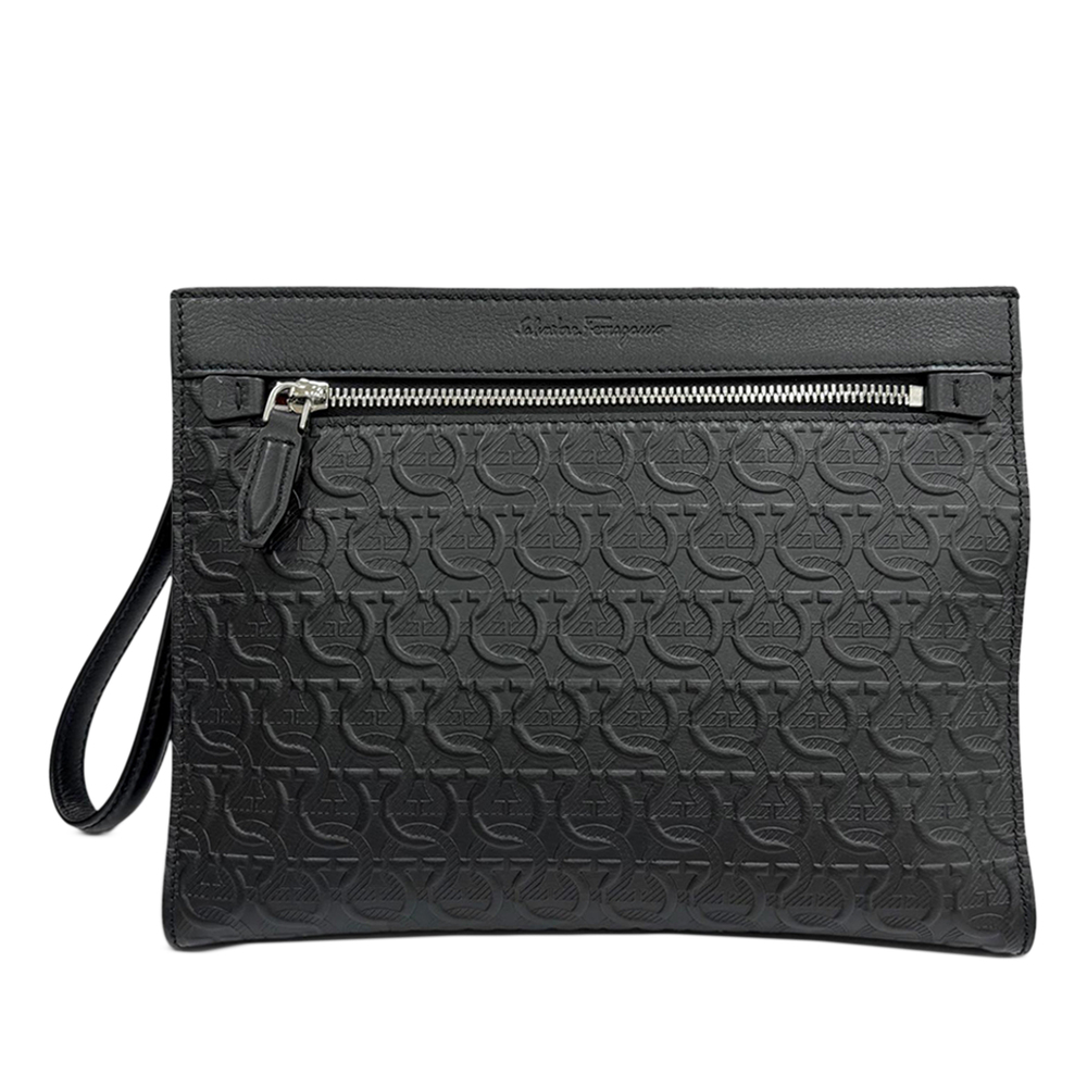 Pre-Loved Ferragamo Embossed Calfskin Gancini Wristlet Pouch